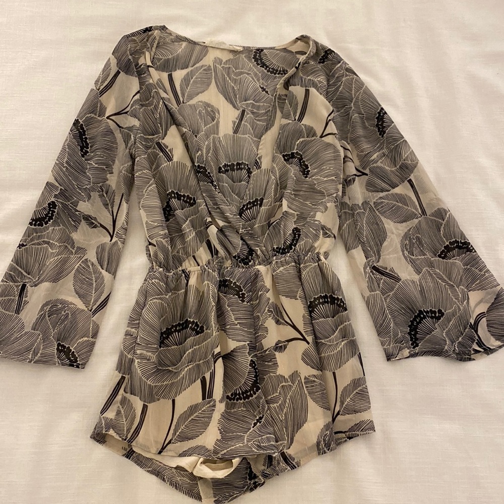 Pitaya (Audrey) Taupe with Black Floral Print Romper